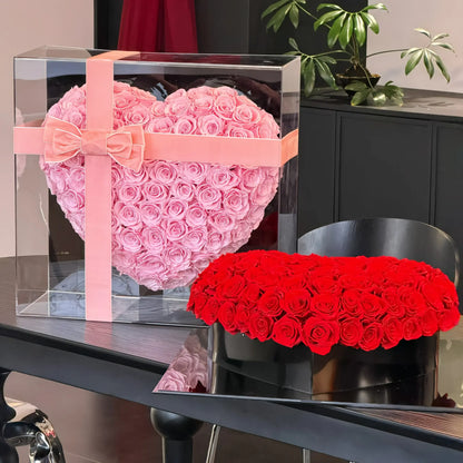 LULU ROSÉE 99 3D heart rose box light pink and red rose boxes as a romantic gift set