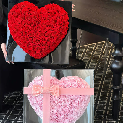 LULU ROSÉE 99 3D heart rose box light pink and red rose boxes as a romantic gift set