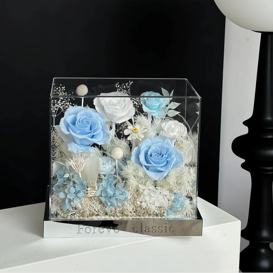 LULU ROSÉE ice island sea salt acrylic box in a fresh coastal inspired room