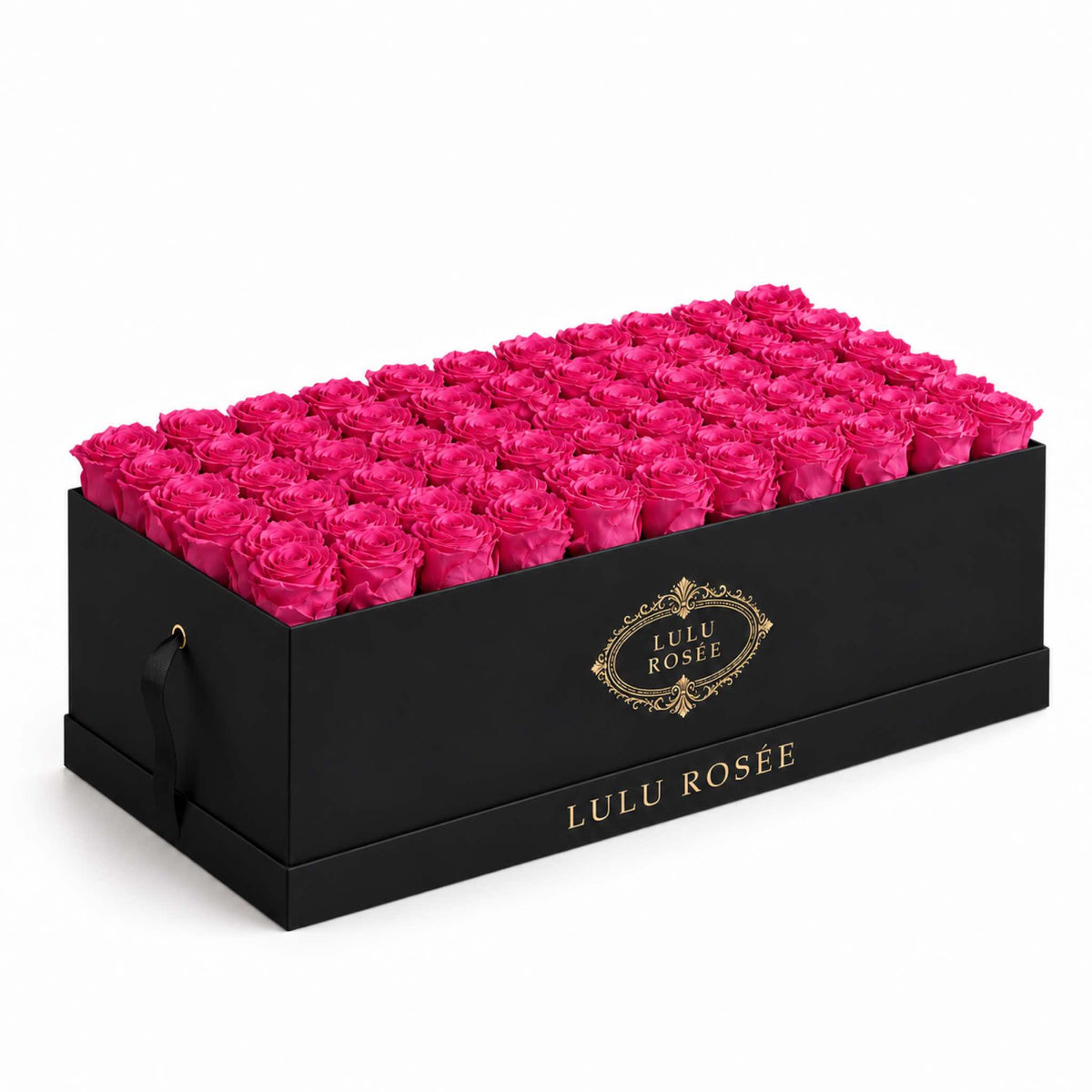 Rose pink preserved roses in a Black Classic luxury flower box