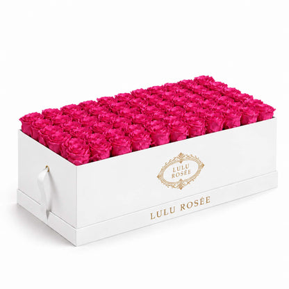 Rose pink eternal roses arranged in a White Classic luxury rose box