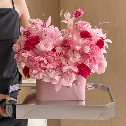 LULU ROSÉE Close-Up of Blush Pink Parisian Bloom Garden, Preserved Rose & Hydrangea Blooms