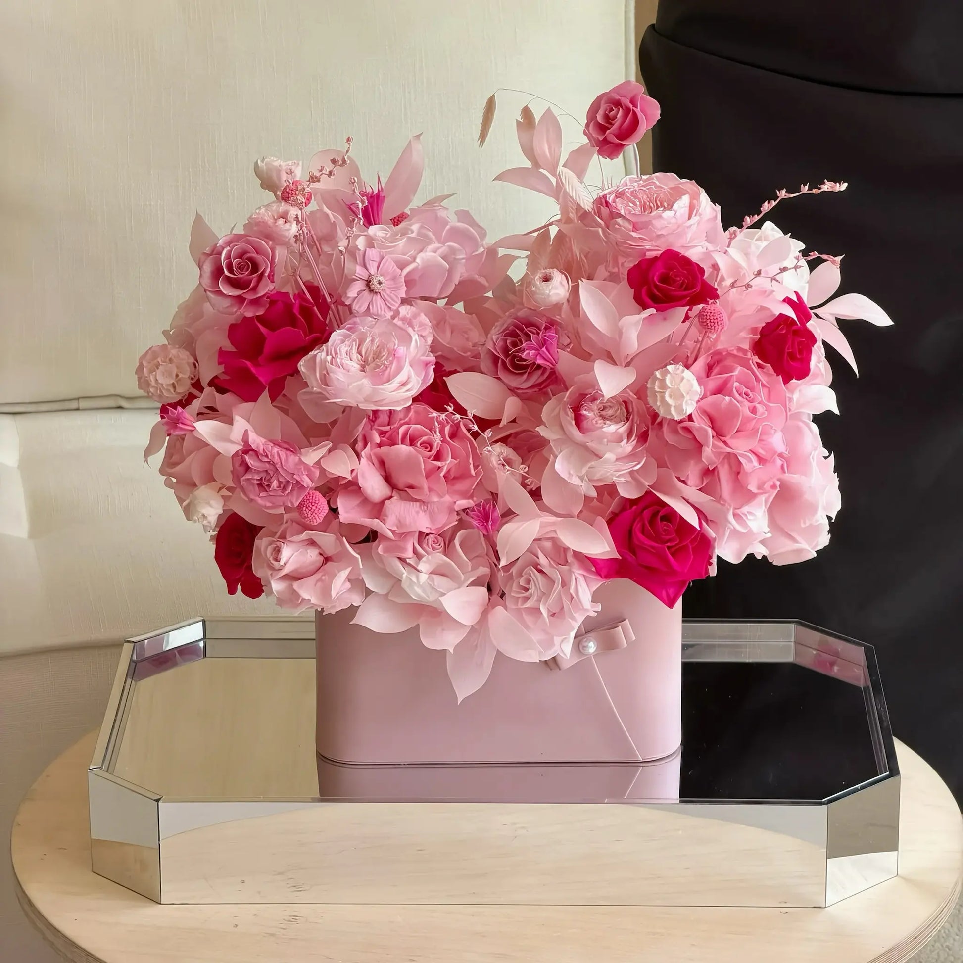 LULU ROSÉE Blush Pink Parisian Bloom Garden on Marble Tray, Preserved Flower Gift Box