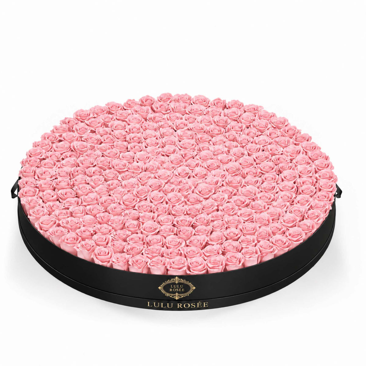Light pink eternal roses in a Black Classic large round flower box
