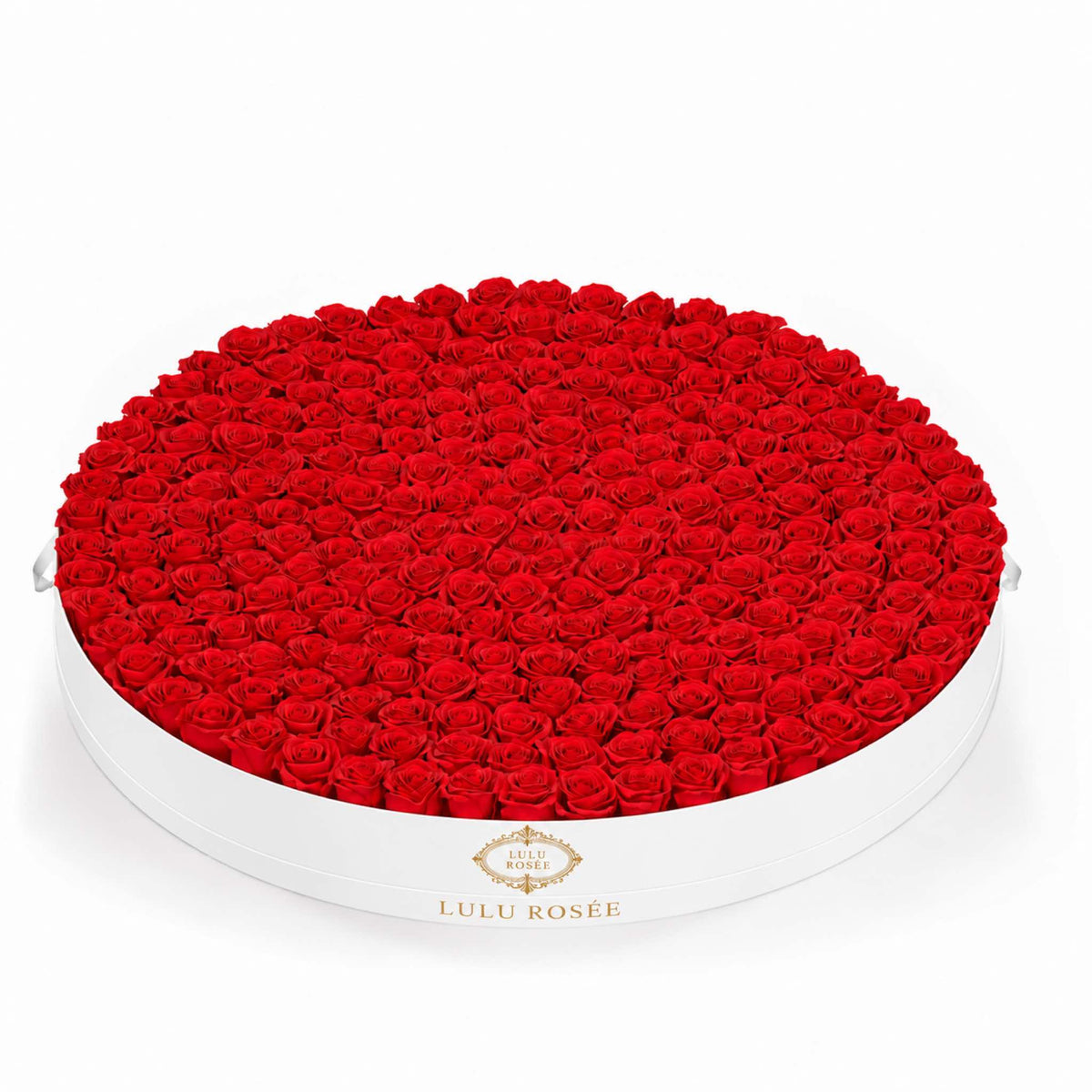 Red eternal roses in a White Classic Round Grandiose rose box