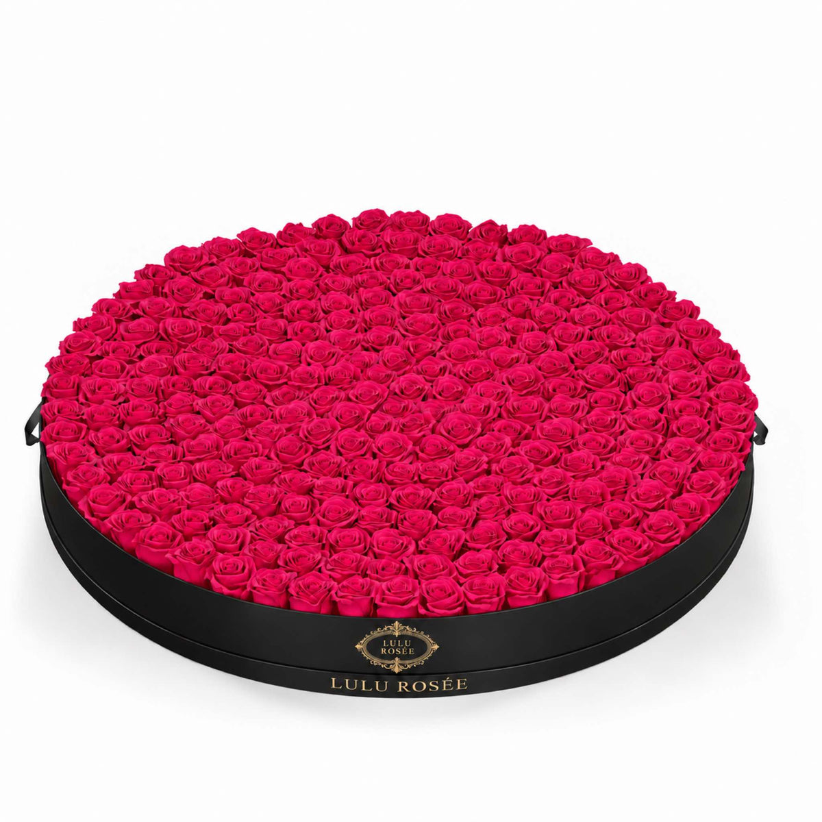 Rose pink preserved roses in a Black Classic Round Grandiose box