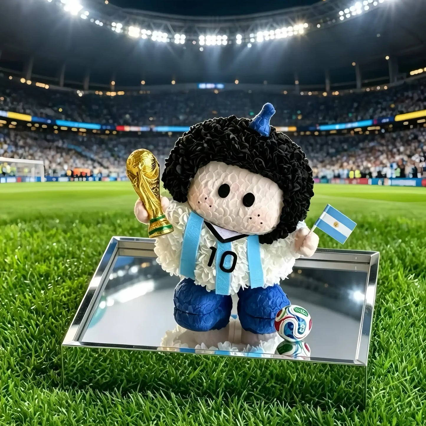 LULU ROSÉE Limited World Cup Eternal Floral Argentina Messi No.10 Doll, preserved flower player figurine with trophy, football stadium background fan display souvenir