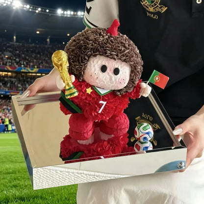 LULU ROSÉE Limited World Cup Eternal Floral Portugal No.10 Soccer Player Doll, preserved flower figurine with trophy, elegant acrylic box football fan gift