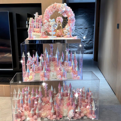 LULU ROSÉE pink preserved flower castle collection arranged in multiple sizes